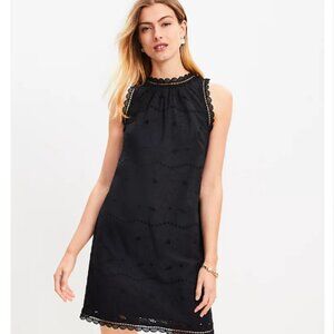 Loft Eyelet Lace Trim Shift Dress, Black, Size 6